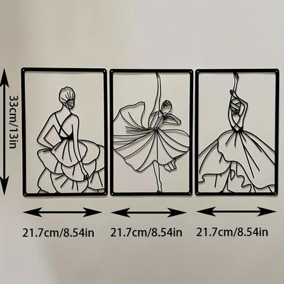 Modern Minimalist Metal Art Wall Decor: Abstract Line Drawing Female Dancers - Elegant and Chic Art Piece for Any Room