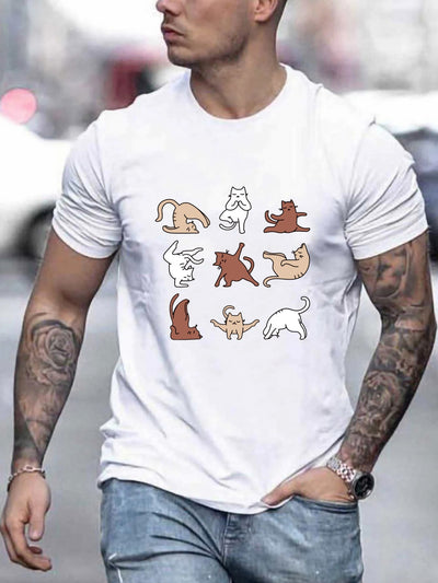 Cute Cats Pattern Print Men's Graphic Tee: A Playful Addition to Your Summer Wardrobe