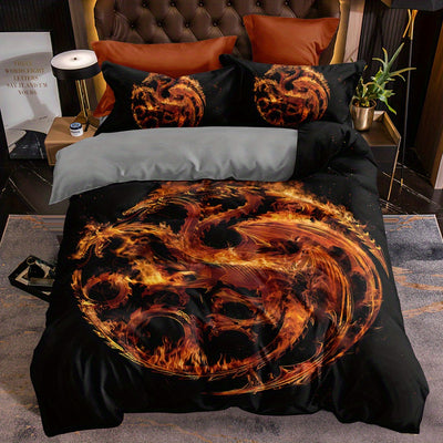 Mystical Dragon Print Duvet Cover Set: Transform Your Bedroom into a Mythical Paradise!(1*Duvet Cover + 2*Pillowcases, Without Core)