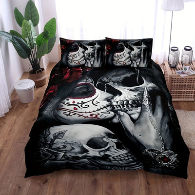 Skull Beauty Print Gothic Duvet Cover Set: Soft and Comfortable Bedding Set for a Unique Bedroom Décor