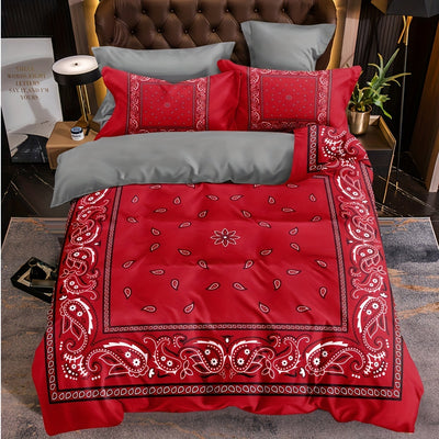 Floral Print Cowboy Square Scarf Duvet Cover Set: Traditional and Comfortable Bedding for Your Bedroom or Guest Room(1*Duvet Cover + 2*Pillowcases, Without Core)