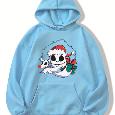 Festive Fun: Christmas Cartoon Pattern Hoodie - Women's Casual Drawstring Hooded Sweatshirt for Winter/Fall