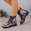 Festive and Fashionable: Women's Christmas Style Combat Boots with Santa Claus & Reindeer Pattern