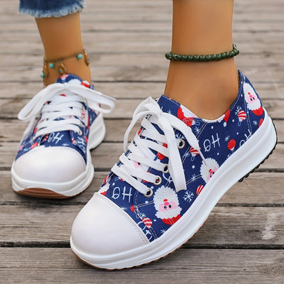 Christmas Style Lace-Up Sneakers: Festive Santa Claus Pattern for Women