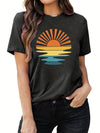 Sunset Paradise: Vacation Crew Neck Short Sleeve Print T-Shirt for Women