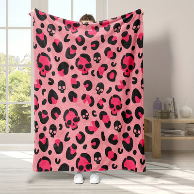 Stay warm and stylish with this pink skull leopard print flannel blanket, perfect for cuddling up on your couch, sofa, office, bed, or taking with you while camping or traveling. Crafted from soft flannel fabric, this fabulous, cozy blanket offers maximum warmth and comfort.