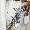 Giraffe Chic: Stylish Long Sleeve Crew Neck T-Shirt for Women's Spring/Fall Wardrobe