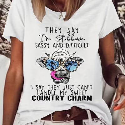 Stylish and Quirky Cow Head Print T-Shirt: A Must-Have for Fashionable Women