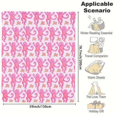 Kawaii Monkey Flannel Blanket: Cozy and Cute Blanket for Kids and Adults, Ideal for Home, Picnics, and Travel