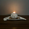 Rustic Elegance:  Wooden Gray Leaf Candle Holder Set with Tray - Leaf Ball Candle Holder Set for a Cozy Ambiance
