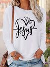 Jesus Heart Print: Women's Casual Long Sleeve Top for Spring/Fall