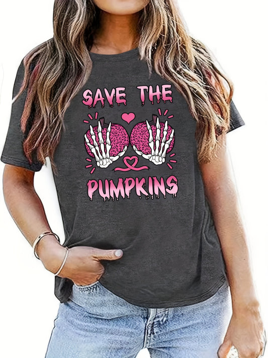 Look stylish and feel great with this Fun Chic Halloween Pumpkin Skull T-Shirt. This fashionable and comfortable tee features a crew neckline, short sleeves, and a cool Halloween pumpkin skull print. Made with soft and lightweight fabric, it's perfect for any casual or stylish occasion.