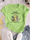 Casual and Trendy: Cartoon Dog Print Crew Neck T-Shirt for Fashionable Summer Looks