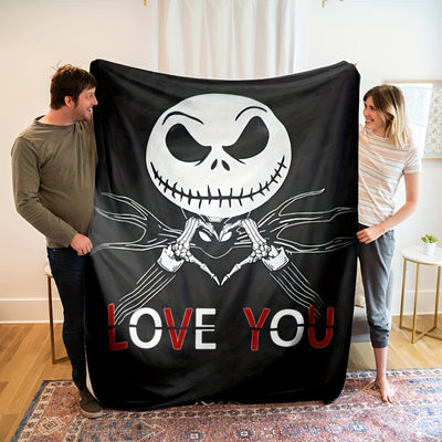 Cool Skull and Letter Print Flannel Blanket: A Versatile and Stylish All-Season Gift for Family and Friends