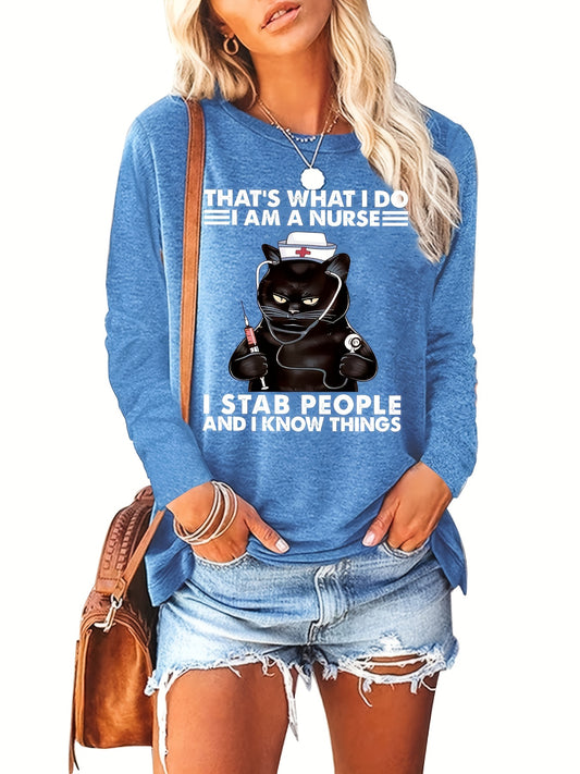 Look stylish and feel comfortable with this Fashionable and Fun Women's Plus Size Casual T-Shirt. Made with a lightweight and breathable fabric, it features a hilarious cat slogan print for a unique touch. Perfect for day-to-day casual wear.