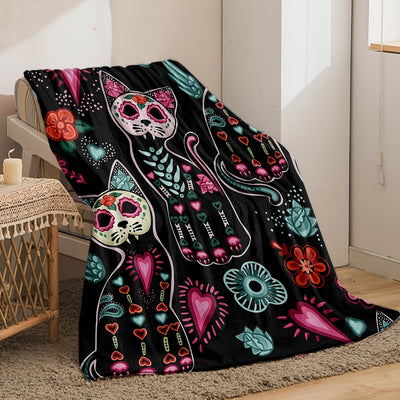 Art Cat Floral Print Flannel Blanket: The Versatile All-Season Gift for Cozy Nights and Halloween Decor