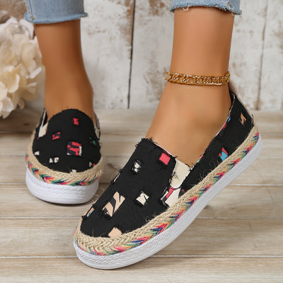 Women's Trendy Ripped Design Denim Low Top Sneakers: Stylish Heighten Flat Shoes for Casual Slip-On Walking