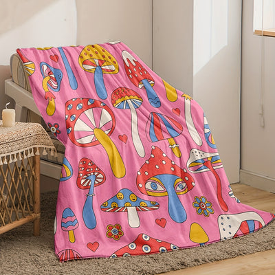 Cozy Cartoon Mushroom Flannel Blanket: A Multi-Purpose All-Season Gift for Kids and Adults