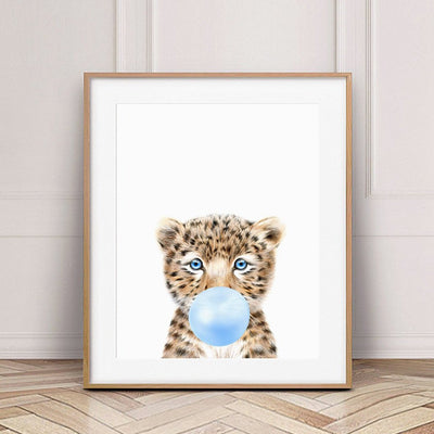 6pcs Whimsical Animal Posters: Adorable Blue Bubble Gum Wall Decors for Baby and Kids' Rooms