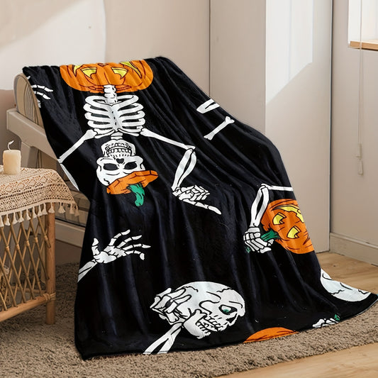 Introduce a touch of Halloween spirit to your home with this Skull Pumpkin Pattern Print Flannel Blanket. Crafted from flannel fabric for maximum coziness, it provides a great gift for all ages. Experience a soft and comfortable hug with its generous size and reliable warmth.