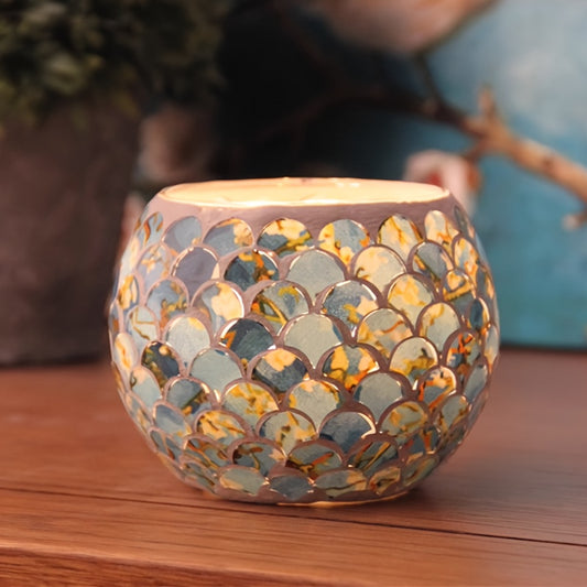 Crafted with an exquisite fish scale style, this mosaic glass candle holder is perfect for creating a warm and inviting ambiance during candlelight dinners and celebrations. Its intricate design will also add a touch of elegance to any home decor.