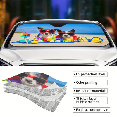 Dog with Glasses Car Windshield Sun Shade: Unleash Style and Block Sun Rays in Your Car