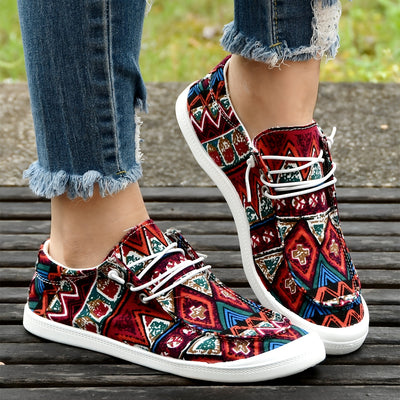 Ethnic Style Women's Canvas Flat Shoes - Comfortable & Stylish Lace-Up Loafers