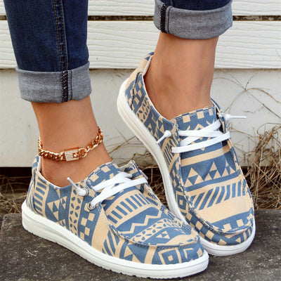 Stylish Women's Aztec Art Pattern Boat Shoes: Lightweight, Trendy and Comfortable Summer Canvas Shoes