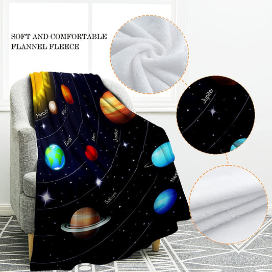 Explore the Universe with Our Ultra-Soft Solar System Printed Blanket: A Cozy Addition to Your Home Décor