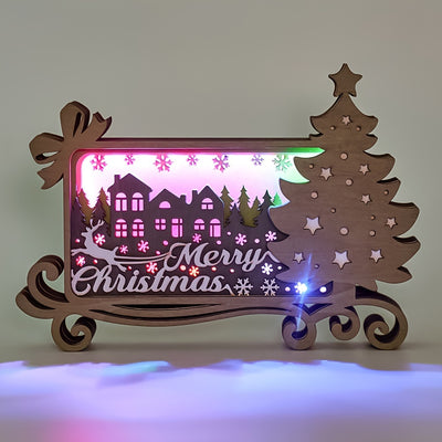 3D Wooden Carving LED Night Light: Merry Christmas Music Box - Perfect Gift for Christmas and New Year