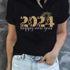 Festive Vibes in Style: 2024 Happy New Year Print T-Shirt - Casual Crew Neck Short Sleeve Top for Women's Clothing