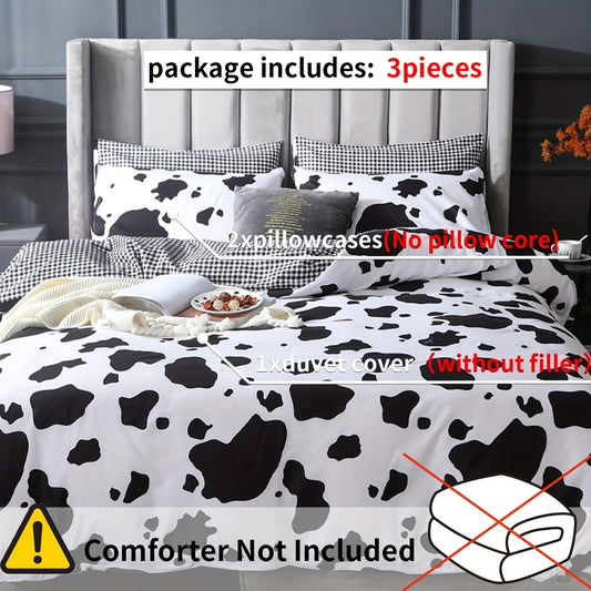 Stylish 3-Piece Black and White Printed Duvet Cover Set for Bedroom or Guest Room (1*Duvet Cover + 2*Pillowcases, Without Core)