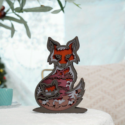 Foxy Glow: Multilayer Carved Ornament LED Night Light - Wooden Craft Gift for Home Décor and Gifting