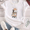 Stylish and Casual: Women's Cat Print Crew Neck T-Shirt - A Must-Have for Spring/Summer Fashion!