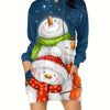 Snowman Delight: Plus Size Women's Christmas Hoodie with Hooded Drawstring and Pockets