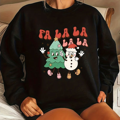 Cozy and Festive: Plus Size Christmas Casual Sweatshirt with a Fun Christmas Tree Snowman Print