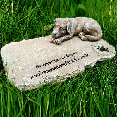 Honor your beloved pet with this beautiful Pet Memorial Resin Tombstone. The Forever Remembered design serves as a lasting tribute, offering a tangible way to remember and cherish the memories of your beloved cat or dog. Made with durable resin, this ornament will stand the test of time.