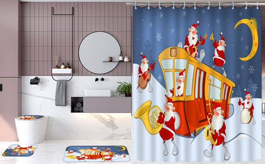 Transform your bathroom into a festive wonderland with our Christmas Concert Shower Curtain Set. It includes a vibrant, illustrated shower curtain and matching bath mat design that is sure to create a beautiful, holiday atmosphere. Complete your holiday look with this unique set.