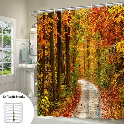 Transform Your Bathroom with a Stunning Forest Scenery: Water-Resistant Shower Curtain with Hooks - Premium Bathroom Decorative Curtain