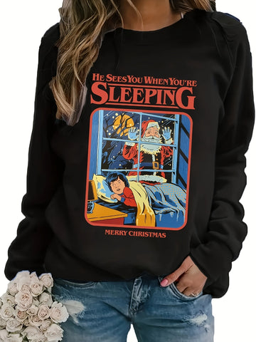 Festive Season's Comfort: Christmas Print Sweatshirt for Women - Casual Long Sleeve Crew Neck Sweatshirt