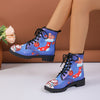 Festive Fun: Women's Christmas Style Combat Boots with Santa Claus & Snowman Pattern