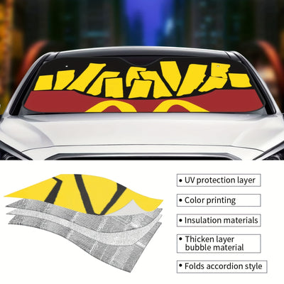 Cartoon Chips Car Windshield Sun Visor: Creative and Foldable Front Window Shade for Trucks, Cars, SUVs, and More - High-Quality and Affordable Solution