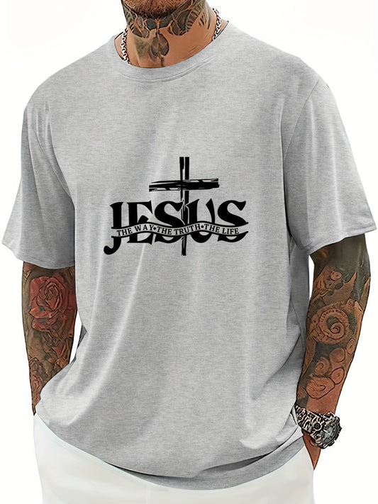 This men's casual short sleeve t-shirt is the perfect gift for any season. Featuring the powerful message "Jesus Saved My Life," this comfortable and stylish shirt is a must-have for any Christian man. With a versatile design, this shirt is suitable for summer, spring, and fall, making it a timeless addition to any wardrobe. Share your faith and style with this t-shirt.