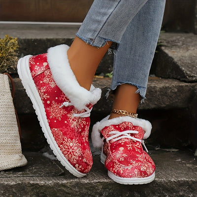 Winter Wonderland: Women's Christmas Fluffy Snow Shoes with Snowflake Pattern