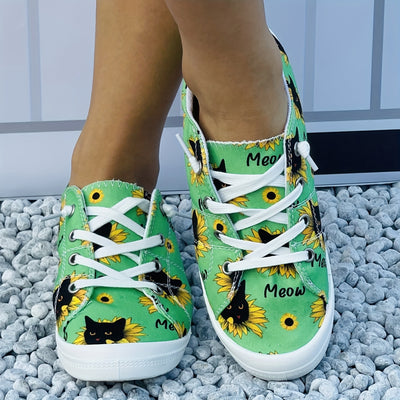 Cute and Comfy Women's Cartoon Black Cats Print Shoes: Perfect for Halloween and Everyday Wear