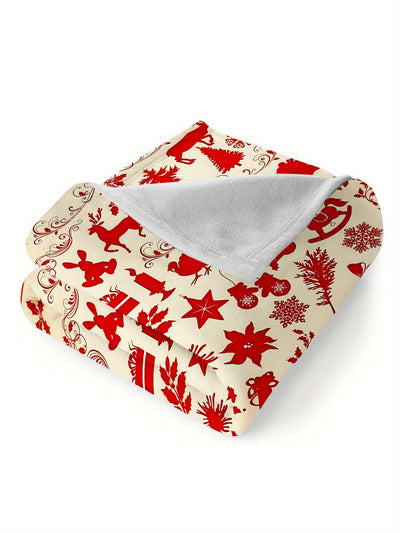 Cozy Christmas Bliss: Christmas Element Print Blanket - Flannel Blanket for Ultimate Warmth and Comfort for All Seasons - Perfect Gift for Home, Office, or Travel