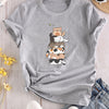 Stylish and Casual: Women's Cat Print Crew Neck T-Shirt - A Must-Have for Spring/Summer Fashion!