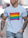 Rainbow Style Cartoon Cats Pattern Print Men's Comfy T-Shirt: Graphic Tee for Men's Summer Outdoor Clothing and Tops