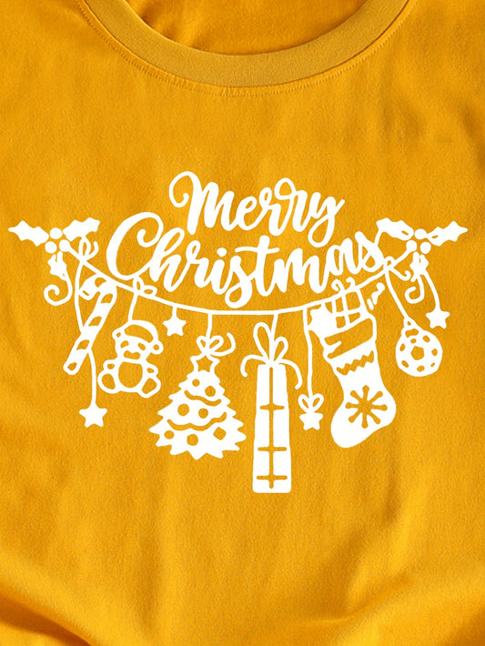 Festive Christmas Elements Print Tee: A Casual and Stylish Addition to Women's Wardrobes!