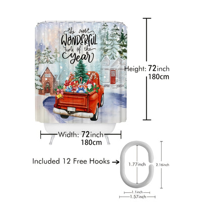 Whimsical Holiday Delight: Red Santa Claus Gnome Snowflake Snowman Shower Curtain for Festive Bathroom Decor